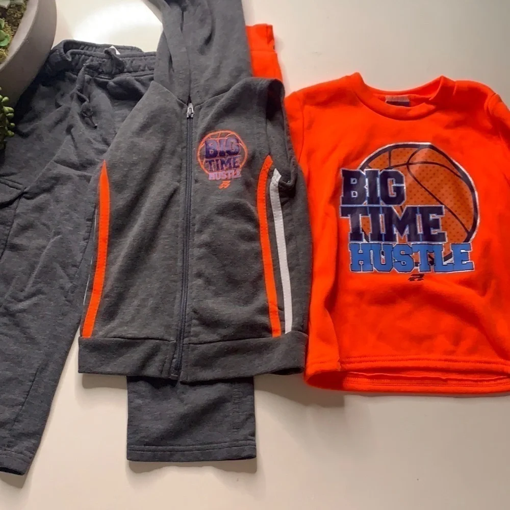 Big time hustle basketball three piece set Sweatpants vest sweatshirt 4t